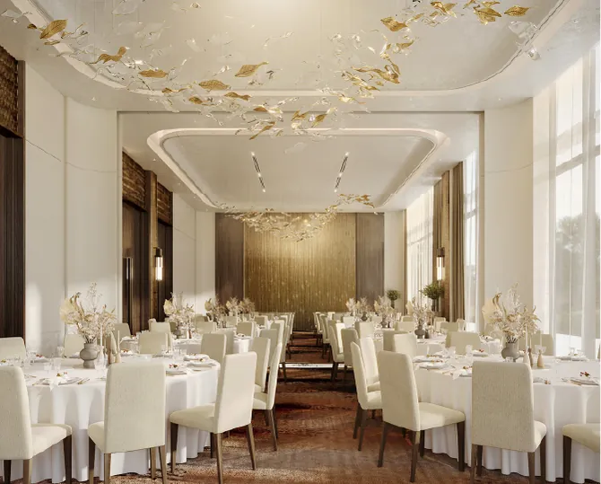 Banquet hall set for a function